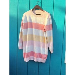 Emery Rose Striped Knit‎ Sweater Dress Tunic Coral Pink White Yellow Size 2XL